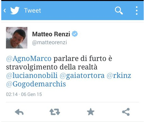 Tweet di Matteo Renzi sbagliato
